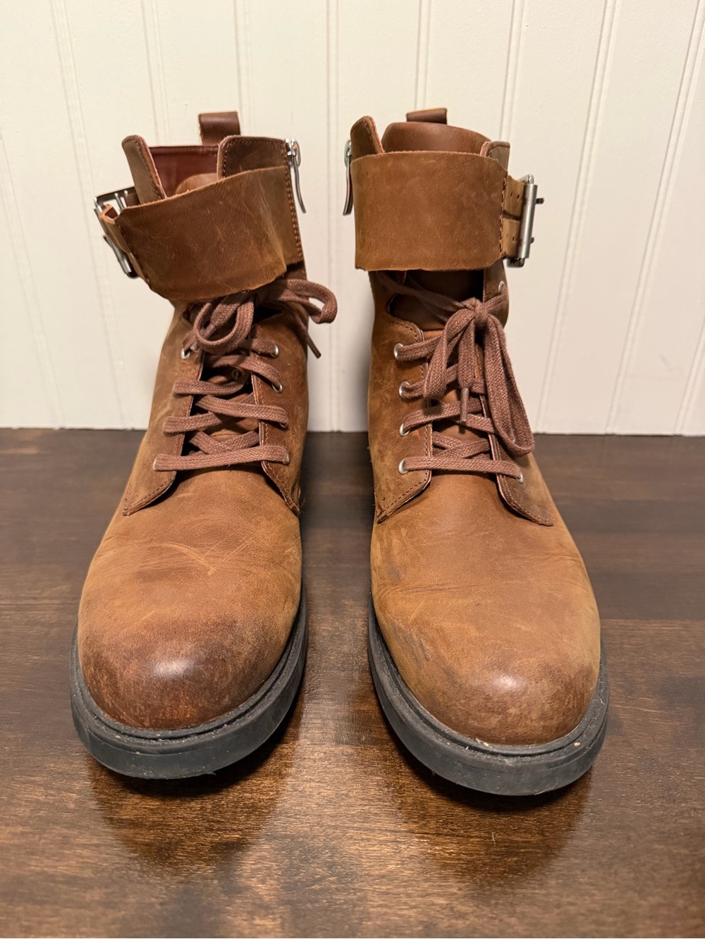 Clark’s boots Women’s size 9 1/2 Brown lace up and strap buckle silver hardware